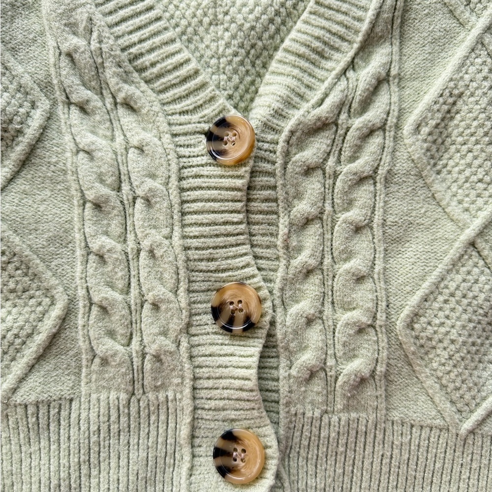Light Green Cable Knit Cardigan Vest - Picture 2 of 3